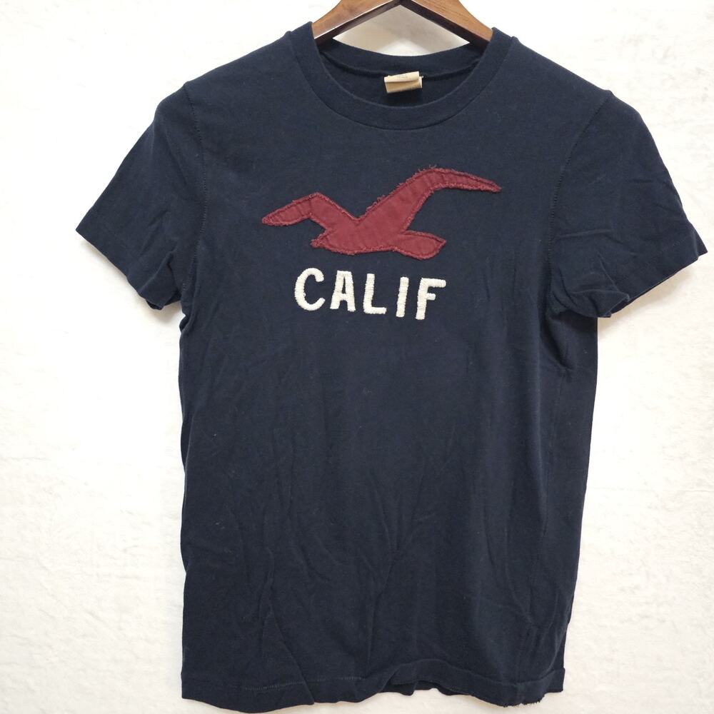Vtg 00s Y2K Hollister Mens Tee S Embroidered Blue Surf Skate Pop Indie Sleaze